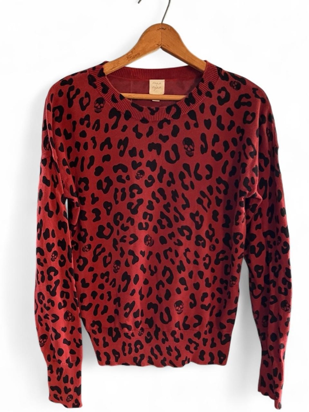 Evereve Roan + Ryan Aida Skull Animal Print Sweater Size Small Paprika Red
